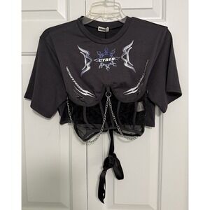 Rare NWT Cyber Goth Punk Hackers Kollyy Shirt Crop Top w/ Corset Lace Up Size S